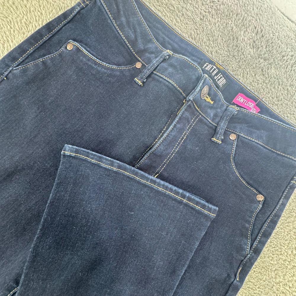 Faith Jeans Bootcut Women 10 Dark Blue Rinse Excellent High Rise Stretch Denim